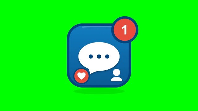 Notification icon featuring a speech bubble and a heart symbol displays an unread message alert against a bright green background.
