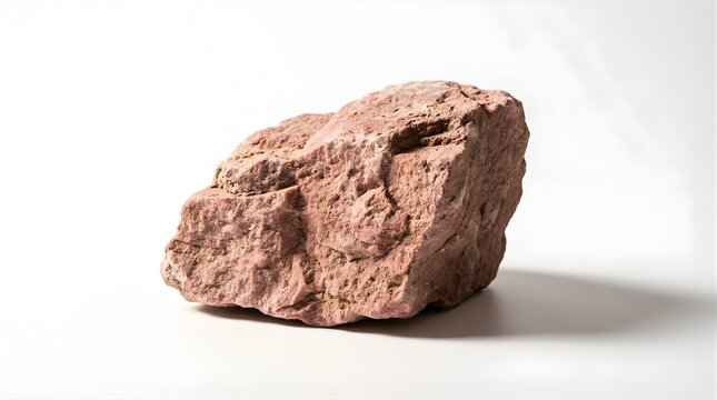Single rough red sandstone rock isolated on white background studio shot