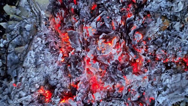 Glowing red embers as waste paper burns.