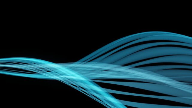A mesmerizing digital animation of flowing, luminous blue waves gracefully undulating across a deep