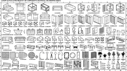 Fototapeta premium Luxury suite and living furniture components collection for interior design