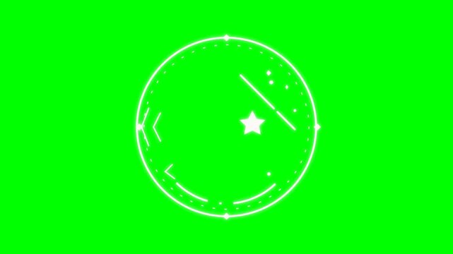 Radar interface symbol displays a bright white circular scan line with a glowing central star on a vivid chroma key green background.