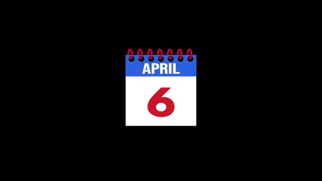 Daily Calendar Page Flip Animation from March 5 to March 6 with Page Turn Transition on Black Background. Day to day. date change concept