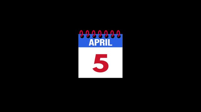 Daily Calendar Page Flip Animation from March 4 to March 5 with Page Turn Transition on Black Background. Day to day. date change concept