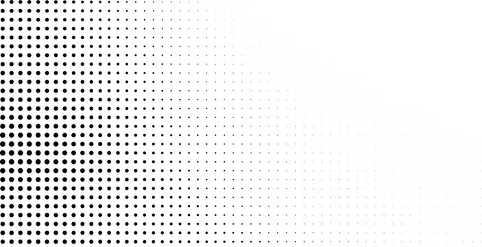Halftone dot pattern background, black and white gradient texture, minimalist geometric vector overlay for modern graphic design and print