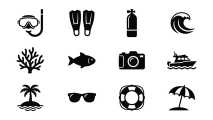 Black and white beach and scuba icons set © Mst. Taslima Akhter