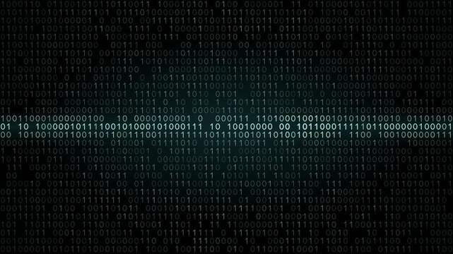 Dynamic binary field animation featuring glowing digits in teal and green hues, showcasing a mesmerizing decode reveal effect against a dark backdrop, perfect for tech and data visualizations.