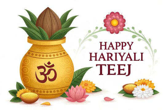 Golden kalash with coconut and lotus for Hariyali Teej.
