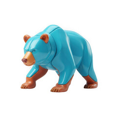 Fototapeta premium A stylized blue and brown plastic toy bear figure isolated on transparent background