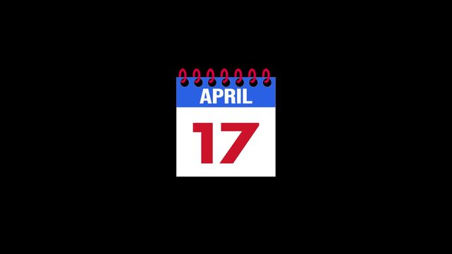 Daily Calendar Page Flip Animation from March 16 to March 17 with Page Turn Transition on Black Background. Day to day. date change concept