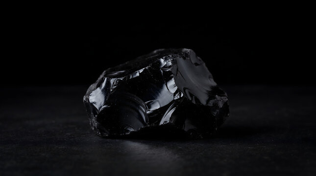 AI-generated photorealistic obsidian glass shards with glossy black surface, dark background, premium abstract material photography, 4K