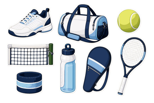 Tennis equipment set with racket ball shoe bag and accessories