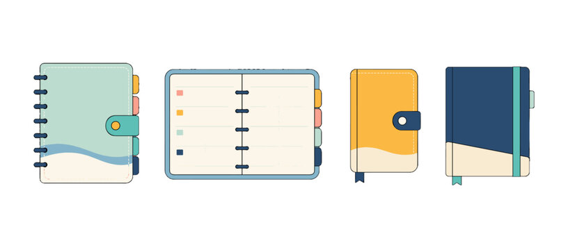 Set of colorful planner and notebook vector illustrations