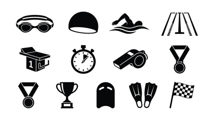 Black and white sports and swimming icons set © Mst. Taslima Akhter
