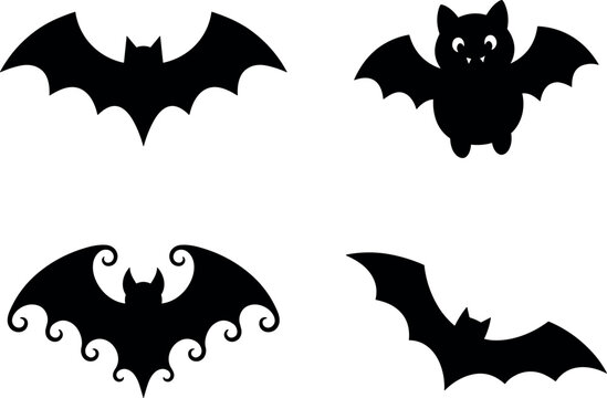 Vampire bat silhouettes pack with flying nocturnal animals for spooky halloween projects.