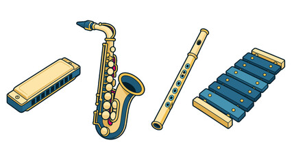 Naklejka premium Set of harmonica saxophone flute and xylophone vector icons