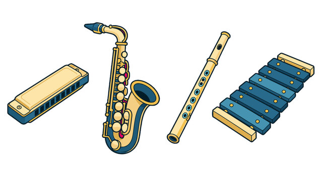 Set of harmonica saxophone flute and xylophone vector icons