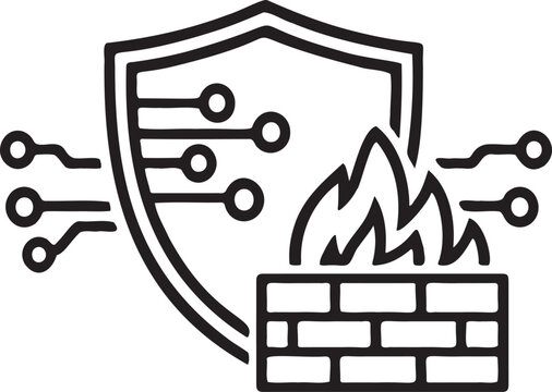 Cybersecurity Firewall Protection Line Icon &ndash; Digital Network Security Vector