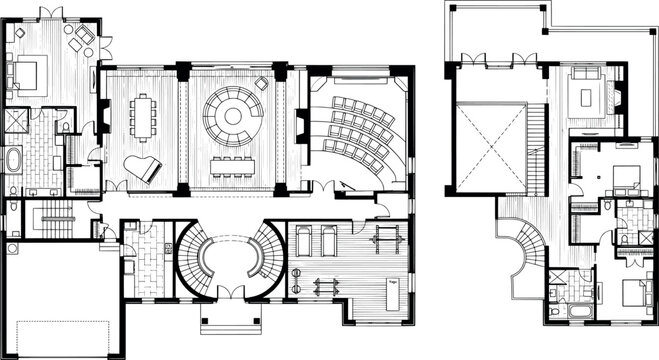 Architectural floor plan of a luxury residential building basement and first floor layout