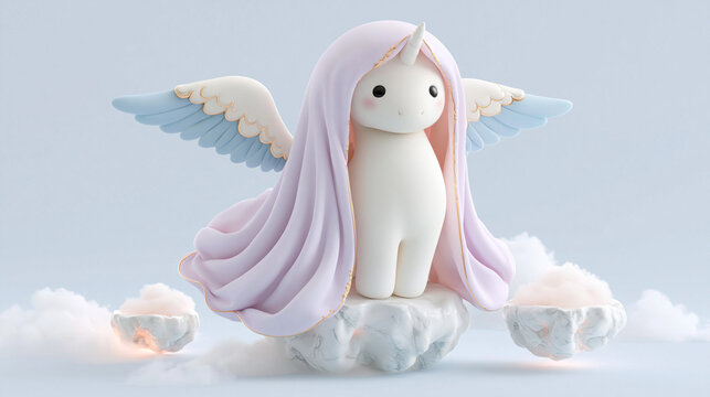 Cute unicorn character with pastel wings and a flowing lavender cloak.