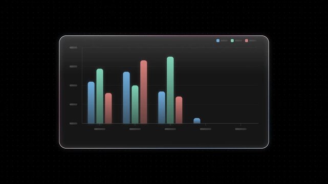 Dynamic glass UI grade chart with transparent black background, featuring colorful rim accents in azure and rose, showcasing vibrant series lines in blue, teal, and coral against a sleek design,