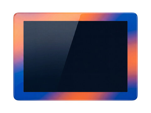 3D Modern tablet device with colorful border and black screen isolated on transparent background