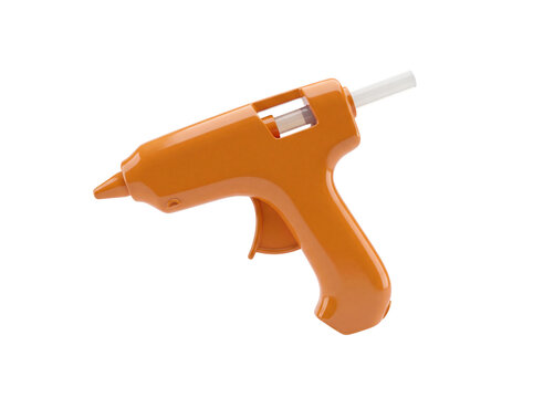 3D Orange glue gun with trigger pressed ready for use isolated on transparent background