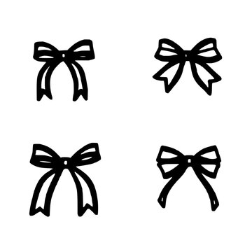 Four bow designs with distinct ribbon shapes and loops set with clean line art featuring symmetrical outlines and minimalist style with white background