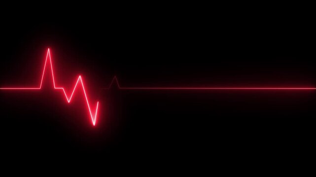 Red glowing neon heartbeat pulse animation showing cardiogram line style motion graphics in loop ECG medical concept