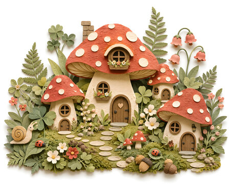 red mushroom house papercut