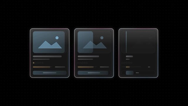 Futuristic glass UI hotel cards showcasing a sleek design with translucent panels, soft azure and rose rim accents, and a modern aesthetic suitable for digital applications and user interfaces.