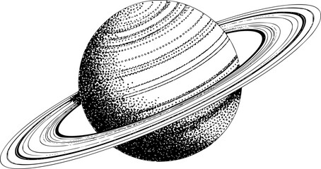 象徴的な惑星の環系を特徴とする土星の詳細な白黒点描画 © Ripa_Moni