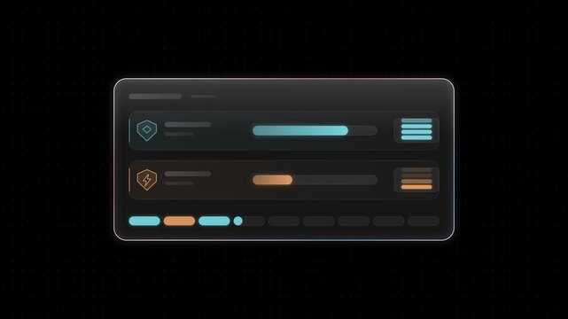Sleek glass UI scoreboard design featuring a black background with a translucent panel displaying team scores in azure and rose hues, creating a modern and dynamic digital interface.