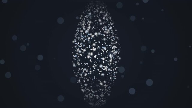 Abstract background featuring glowing particles forming oval shape with soft floating bokeh lights in dark environment dynamic motion footage.
