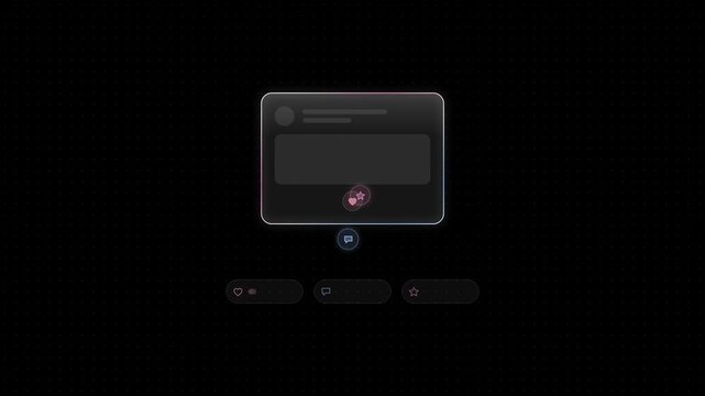 Stylish Glass UI Reactions Interface with Soft Glowing Accents in Azure and Rose, Featuring a Transparent Panel and Interactive Reaction Chips on a Sleek Black Background