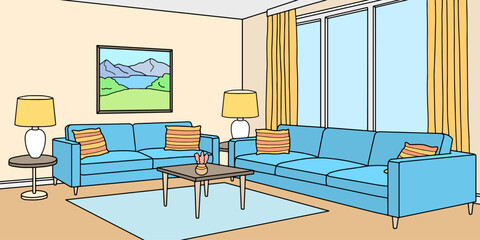 Living room graphic color interior sketch illustration vector  © aluna1
