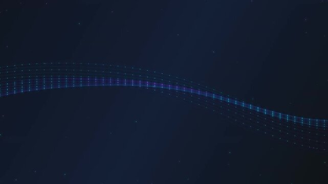 Abstract digital wave motion with glowing blue particles on dark background represents high tech data flow and futuristic seamless animation.