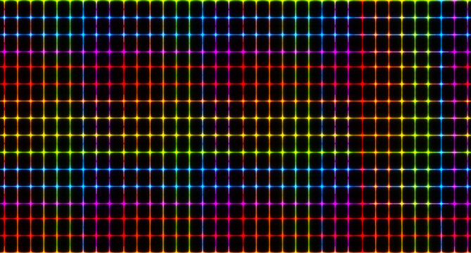 Abstract colorful neon glowing laser grid pattern on black futuristic background. Vector technology design