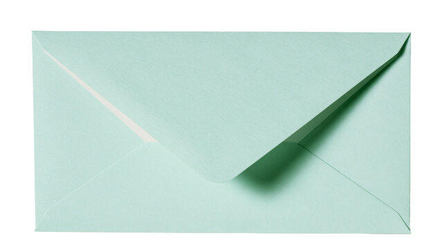 Light green paper envelope with pointed flap, isolated on transparent background