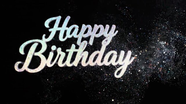 Iridescent Happy Birthday Script Reflecting Subtle Colors with Gentle Float and Soft Studio Illumination