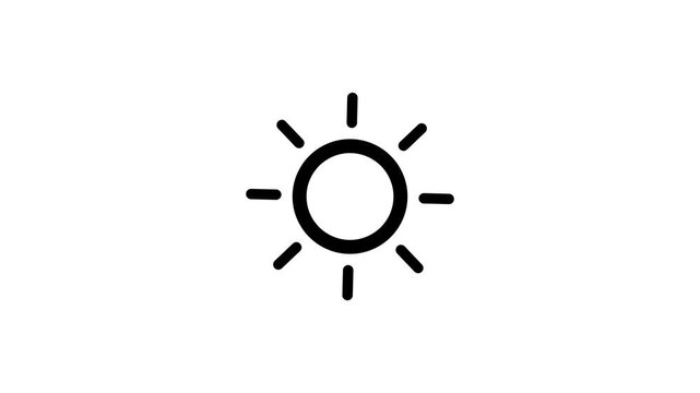 Simple animated outline sun icon with a summertime theme, seamless loop.