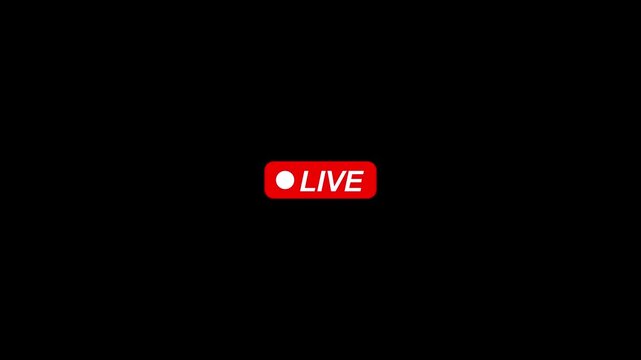 Live button animation on transparent background, simple live streaming and broadcast icon with alpha channel in 4K.