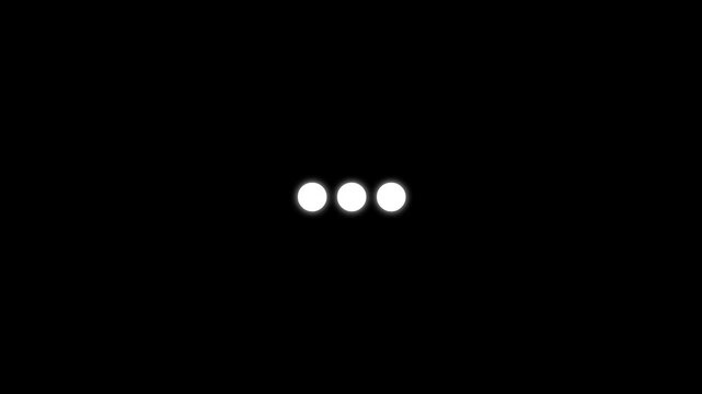 3 dots looping loading bar animation, progress indicator on black background.