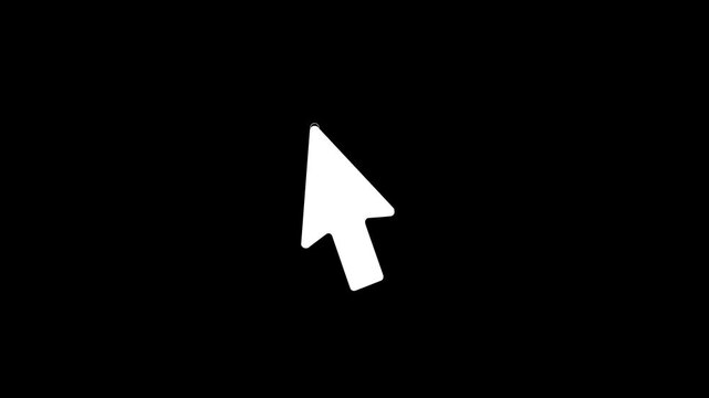 white mouse cursor pointer clicking on clean black background motion graphic animation.