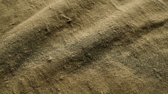 Dusty Olive Cotton Slub Canvas Fabric with Natural Woven Texture and Organic Creases