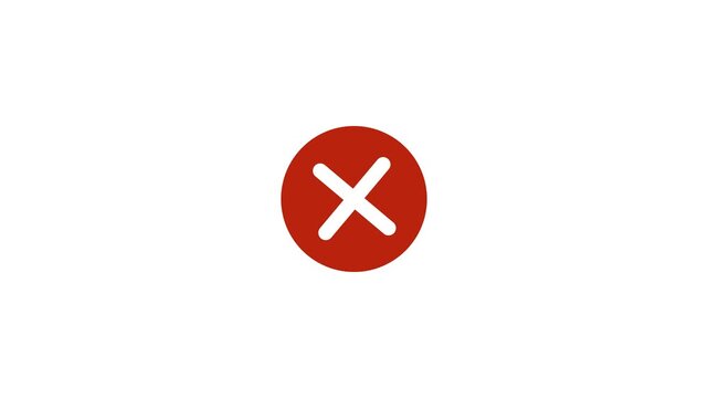 White cross icon on a red circular background, representing error, failure, and incorrect verification.