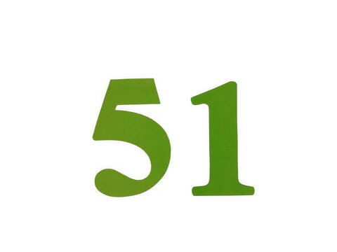 Bold green number fifty one isolated on a plain surface for design and decoration isolated on transparent background