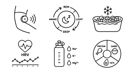 Fototapeta premium Biohacking Health Tracking App Line Art Icon Set