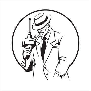 Vintage Mafia Gangster Tommy Gun Logo