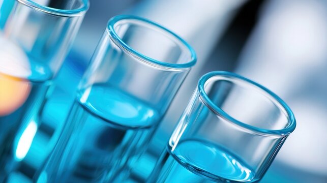 holder. A close-up of test tubes arranged neatly in a holder, showcasing a clean and scientific aesthetic. STEM education sheets, lab safety posters, designed for biotech research communications.